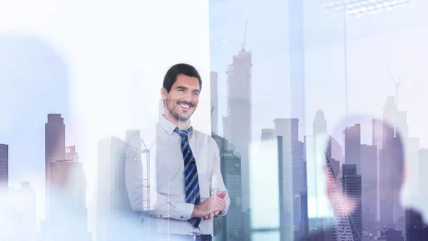 Business executive taking an English coaching class